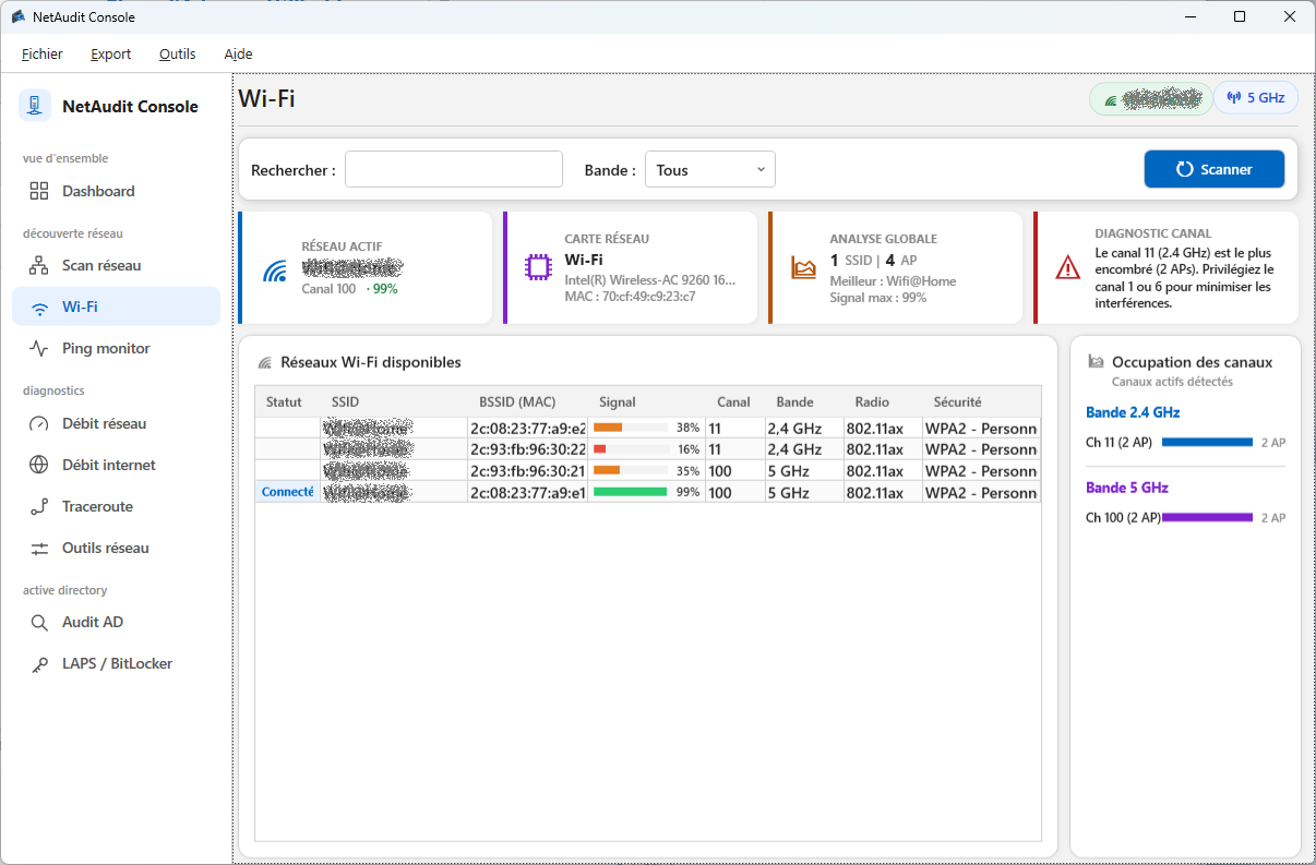 NetAudit Console — audit Wi-Fi